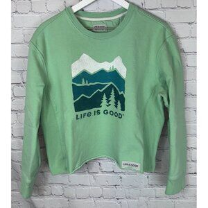 LIFE IS GOOD Women’s Mountains Cropped Crewneck Pullover Large Mint Green